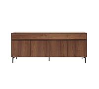 Buffet design en bois foncé noyer et métal noir 4 portes 2 tiroirs L180 cm BLISS