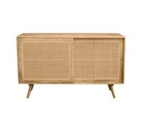 Buffet en bois manguier massif et cannage rotin 2 portes coulissantes L135 cm ACANGE