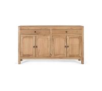 Buffet en bois massif - 140x40x82 cm - Marron - Finition naturelle - Fabriqué à la main - 2 tiroirs - 4 portes