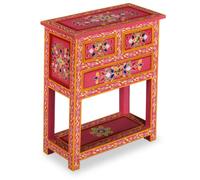 Buffet en Bois Massif de Manguier Peinture Rose avec 3 Tiroirs et 1 Étagère | Fait main, finition laquée, style rétro, poignées distinctives, prêt à l'emploi, salon