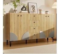 Buffet en bois Meuble de Rangement Vaisselier avec 4 Portes et 4 Tiroirs Décorative Stable pour Salon Chambre Cuisine 160x36x94cm