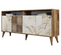 Console en bois "Milan" - 35 x 160 x 78 cm - Noyer, Marbre Blanc