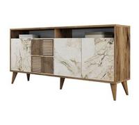 Buffet en bois noyer et blanc effet marbre 4 portes Roma 160cm Bi & Multicolore