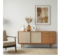 Buffet en bois SIMONA L 175 cm coloris chêne avec 4 Tiroirs 2 Portes Coulissantes, pour Salon ou Salle à manger
