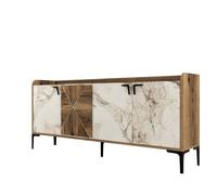 Buffet en bois ""Venedik"" - 180 x 35 x 78 cm - Blanc marbré