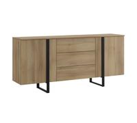 Buffet en mélamine et métal coloris chêne - noir - Longueur 180 x profondeur 40 x hauteur 82 cm