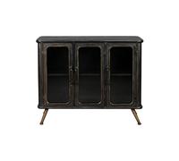 Buffet en métal noir, 3 portes vitrées, bords et pieds cuivrés, style industriel steampunk - Dutchbone, Denza - 100x37x80 cm