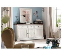 Buffet en pin massif blanc vintage - Longueur 165 x Hauteur 90 x Profondeur 47 cm