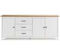 Buffet en pin massif décor ciré chêne et blanc, meuble de rangement - Longueur 190 x Profondeur 40 x Hauteur 80 cm--