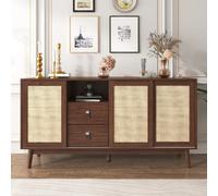 Buffet/Enfilade 155×38×80 cm, finition bois foncé, bois foncé/noyer