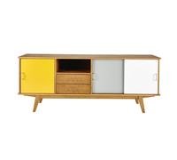 Buffet enfilade 3 portes 2 tiroirs en bois de pin, L180 cm 180x70x45cm Marron