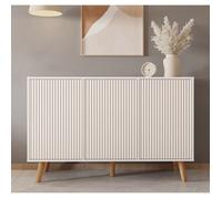 Buffet Enfilade RENZO - Design 3D Strié - 3 Portes Push-to-Open - L 120 cm - Blanc Mat - Pieds 15 cm - Style Scandinave