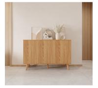 Buffet Enfilade RENZO - Design 3D Strié - 3 Portes Push-to-Open - L 120 cm - Chêne Alba Mat - Pieds 15 cm - Style Scandinave