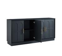 Buffet extra large avec rangement, vitrine moderne à façade incurvée, meuble TV 169 cm, noir, 169x40x80 cm