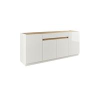 Buffet FANASY 4 portes 1 tiroir laqué blanc plateau aspect bois finition Cadiz