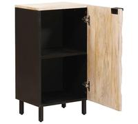 Buffet Finition Blanche-Cire 40x33x75 cm Bois de Mangue Massif | Cadre en bois de manguier massif, dos en MDF, pieds en fer, portes à charnière avec poignées de colis