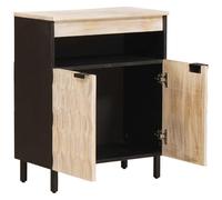 Buffet Finition de cire blanche 60 x 33 x 75 cm Bois de mangue massif | Bois de manguier massif, portes à charnières, pieds en métal, poignées de transport, panneau arrière en MDF