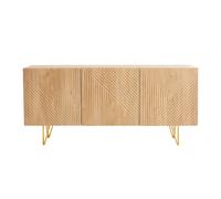 Buffet gravé finition bois clair chêne et métal doré 3 portes l160 cm ozen