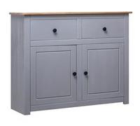 vidaXL Pin Solide Buffet Armoire à Tiroirs Commode Dressoir Armoire de Rangement avec 2 Tiroirs et 2 Portes Salon Chambre à Coucher Maison Gris 93x40x80 cm