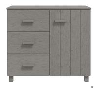 Buffet HAMAR - vidaXL - bois de pin massif - gris clair - avec poignées - 1 porte et 3 tiroirs - grand rangement - 90 x 40 x 80 cm 3