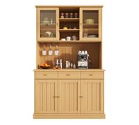 Buffet haut 120x40x191 cm naturel, portes vitrées, porte-verres
