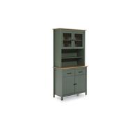 Buffet haut 2 portes 3 tirois - decor chene et vert - L 150 x P 40 x H 80 cm - MADINA