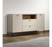 Buffet haut 2 portes et 2 tiroirs 154x42x85 cm beige et chêne clair - EOLYA