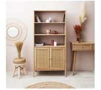 Buffet haut 3 niveaux 2 portes rotin et bois Bali - Naturel clair Naturel foncé G