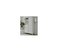 Buffet haut 3 portes 1 tiroir décor travertin et blanc - BERTRIX