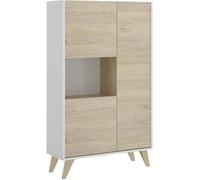 Buffet haut 3 portes - Décor Chêne et blanc - NESS - L 81 x P 43 x H 135 cm
