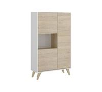 Buffet haut 3 portes Décor Chene et NESS L 81 P 43 H 135 cm Blanc Blanc