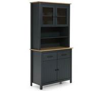 Buffet Haut 4 Portes 2 Tiroirs Bois Ciré et Bleu Pétrole - TINA - ALTOBUY Bleu G