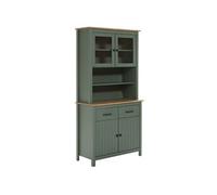 AltoBuy Tina - Buffet Haut 4 Portes 2 Tiroirs Bois Ciré et Vert