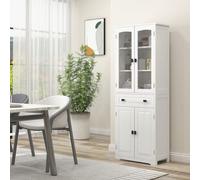 Buffet de cuisine - HOMCOM - armoire haut 4 portes dont 2 vitrées 1 tiroir étagères réglables - bois - hauteur 160 cm - blanc
