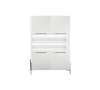 AltoBuy Buffet Haut 4 Portes laqué Blanc Pieds et poignées métal Anthracite + LEDs - Carat