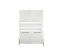 AltoBuy Buffet Haut 4 Portes laqué Blanc Pieds et poignées métal doré + LEDs - Carat