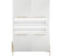 AltoBuy Buffet Haut 4 Portes laqué Blanc Pieds et poignées métal doré + LEDs - Carat