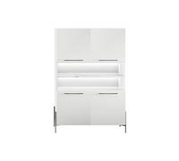 AltoBuy Buffet Haut 4 Portes laqué Blanc Plateau marbré Pieds et poignées métal Anthracite + LEDs - Carat