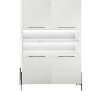 AltoBuy Buffet Haut 4 Portes laqué Blanc Plateau marbré Pieds et poignées métal Anthracite + LEDs - Carat