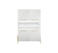 AltoBuy Buffet Haut 4 Portes laqué Blanc Plateau marbré Pieds et poignées métal doré + LEDs - Carat