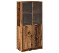Buffet Haut 68x37x142 cm avec Portes Vieux Bois Bois d'Ingénierie | Armoire latérale, rangement livres et magazines, dessus stable, poignées noires, fixation murale incluse