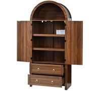 Buffet haut arc - armoire de rangement - vitrine - bibliothèque - MDF et rotin - 80x40x180 - marron