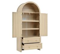 Buffet haut arc - armoire de rangement - vitrine - bibliothèque - MDF et rotin - 80x40x180 - naturel