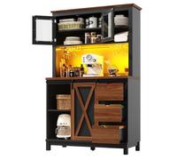 Buffet haut Armoire de cuisine 104x40x180 cm avec LED RGB, commande app/micro, porte coulissante vitrée, noir MDF métal