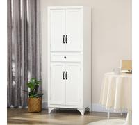 Buffet haut - armoire de cuisine - HOMCOM - 4 portes 2 placards 1 tiroir central réglable - bois - hauteur 170 cm - blanc