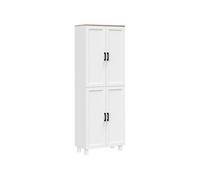 Buffet haut - armoire de cuisine - buffet cuisine vaisselier - 5 étagères - poignées métal noir effet bois clair blanc