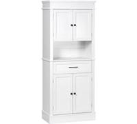HOMCOM Armoire de Cuisine Buffet Cuisine vaisselier Meuble de Rangement Style Moderne avec placards, étagères réglables, tiroir, et Niche, pour Salle à Manger, Salon, 74 x 39,5 x 183 cm, Blanc