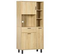 Buffet haut - armoire de cuisine multi-rangement - 3 portes, 4 niches, tiroir - piètement métal noir panneaux particules aspect bois clair Beige G