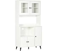 HomCom Armoire de cuisine – 3 placards, portes vitrées, étagères réglables – Blanc 90x40x180