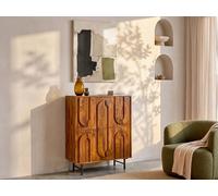 Buffet haut avec 4 portes en bois de manguier et métal noir - Naturel - MIZORAM de Maison Céphy